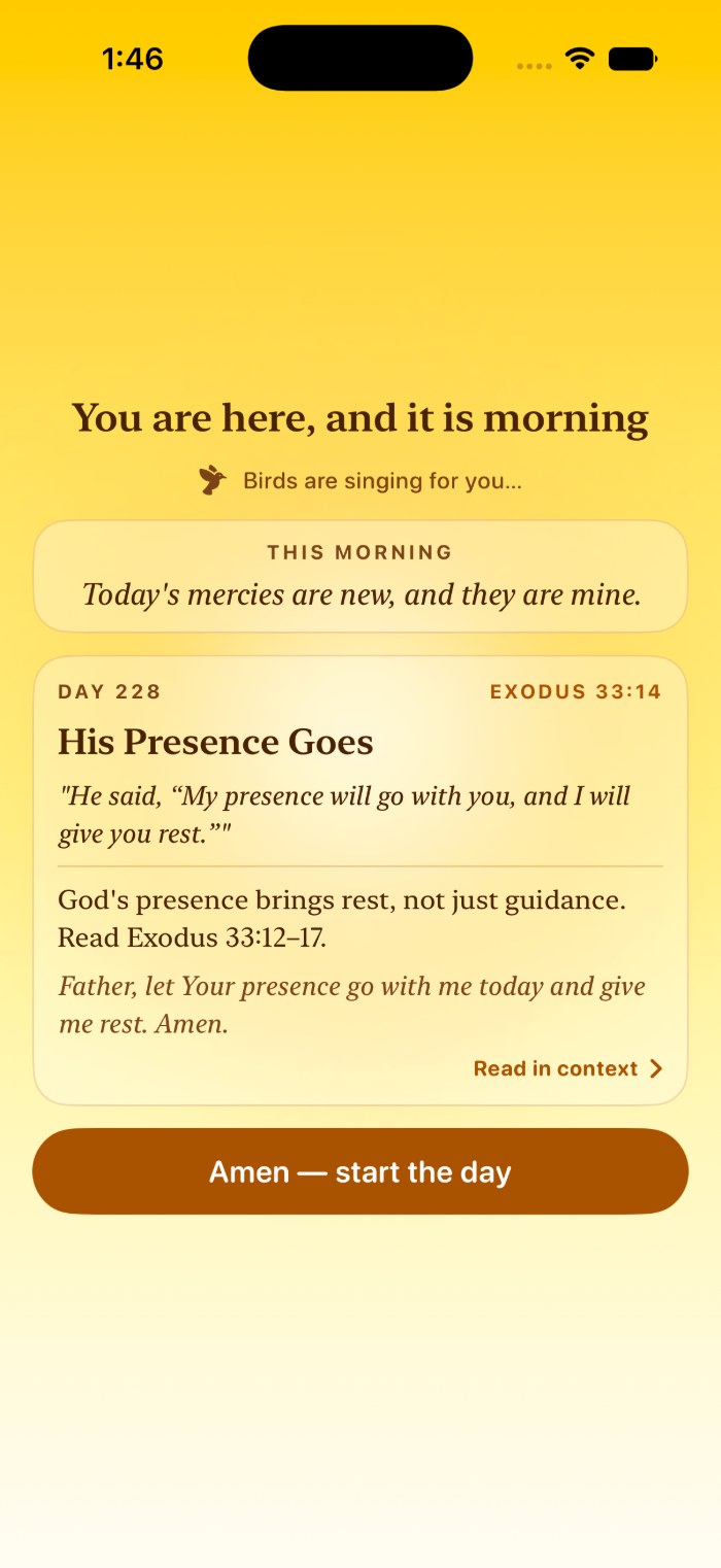 Morning devotional screen at daybreak