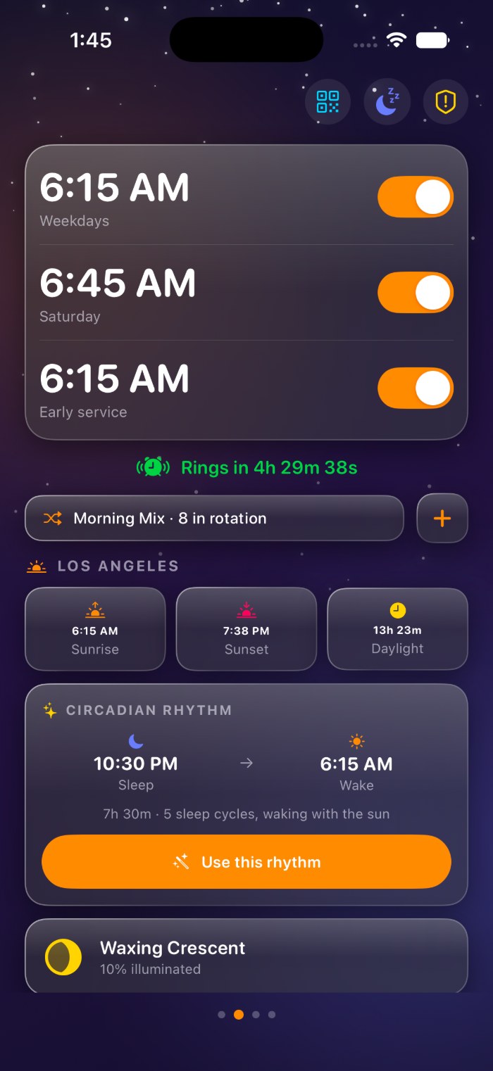 Alarm list with three morning alarms